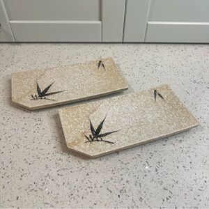 Vintage Ceramic Sushi Plates | Black Bamboo Design | Paint Splatter Effect